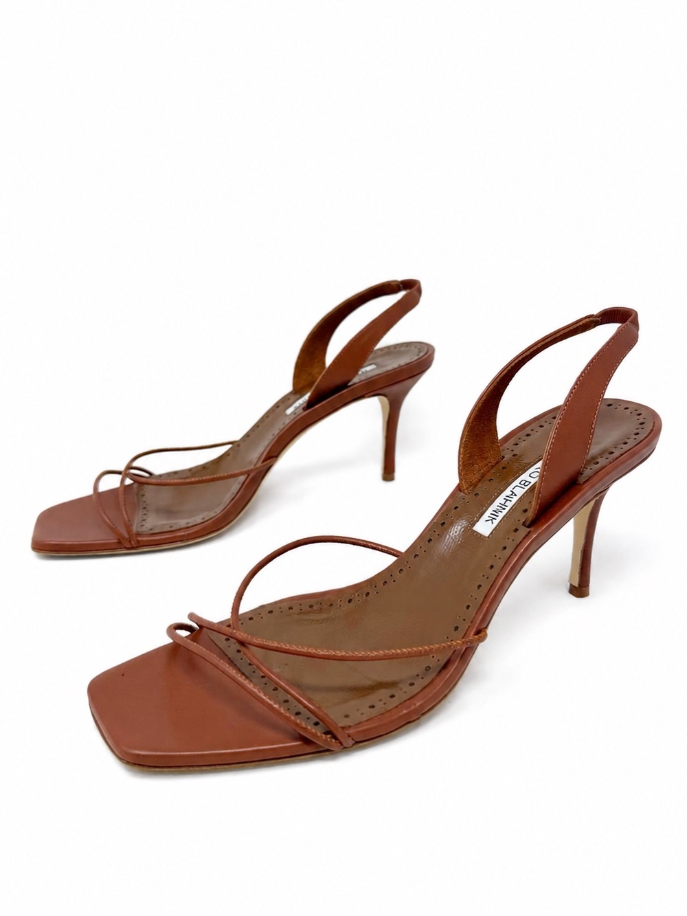 Manolo Blahnik Ninfea Brown Nappa Leather Slingback Heels Womens Size EU 38